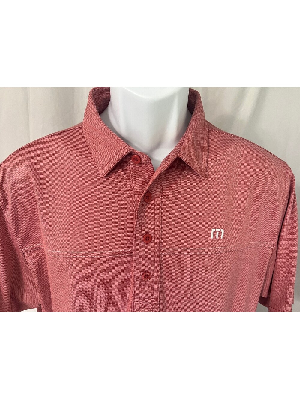 Travis Mathew Men's Red w/ White Trim Short Sleeve Performance Golf Polo Shirt M